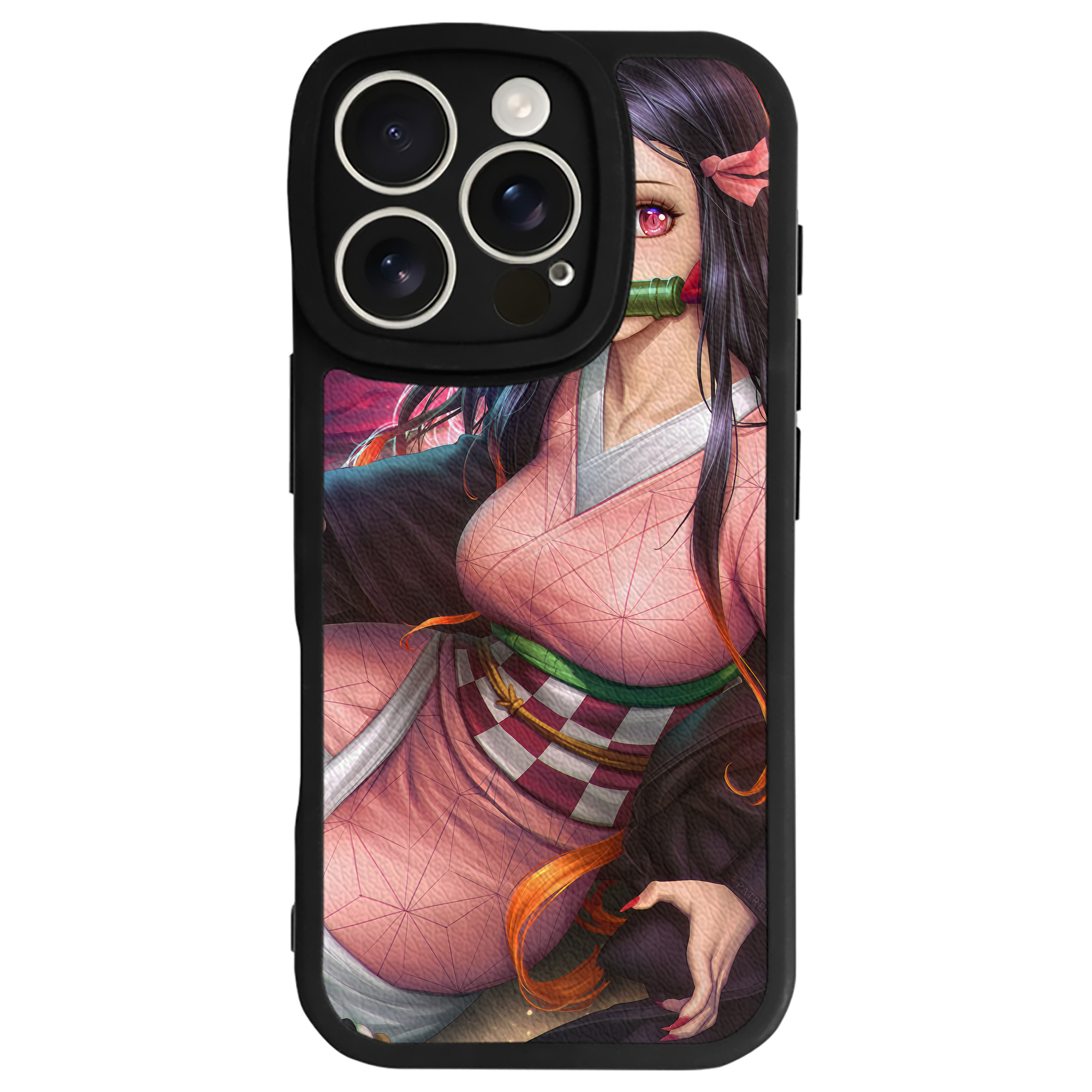 （画像用） 鬼滅の刃（きめつのやいば）竈門 禰󠄀豆子／かまど ねずこ Kamado Nezuko 【iPhone 16シリーズ対応】シリコンスマホケース（レザー調） 材質：シリコン